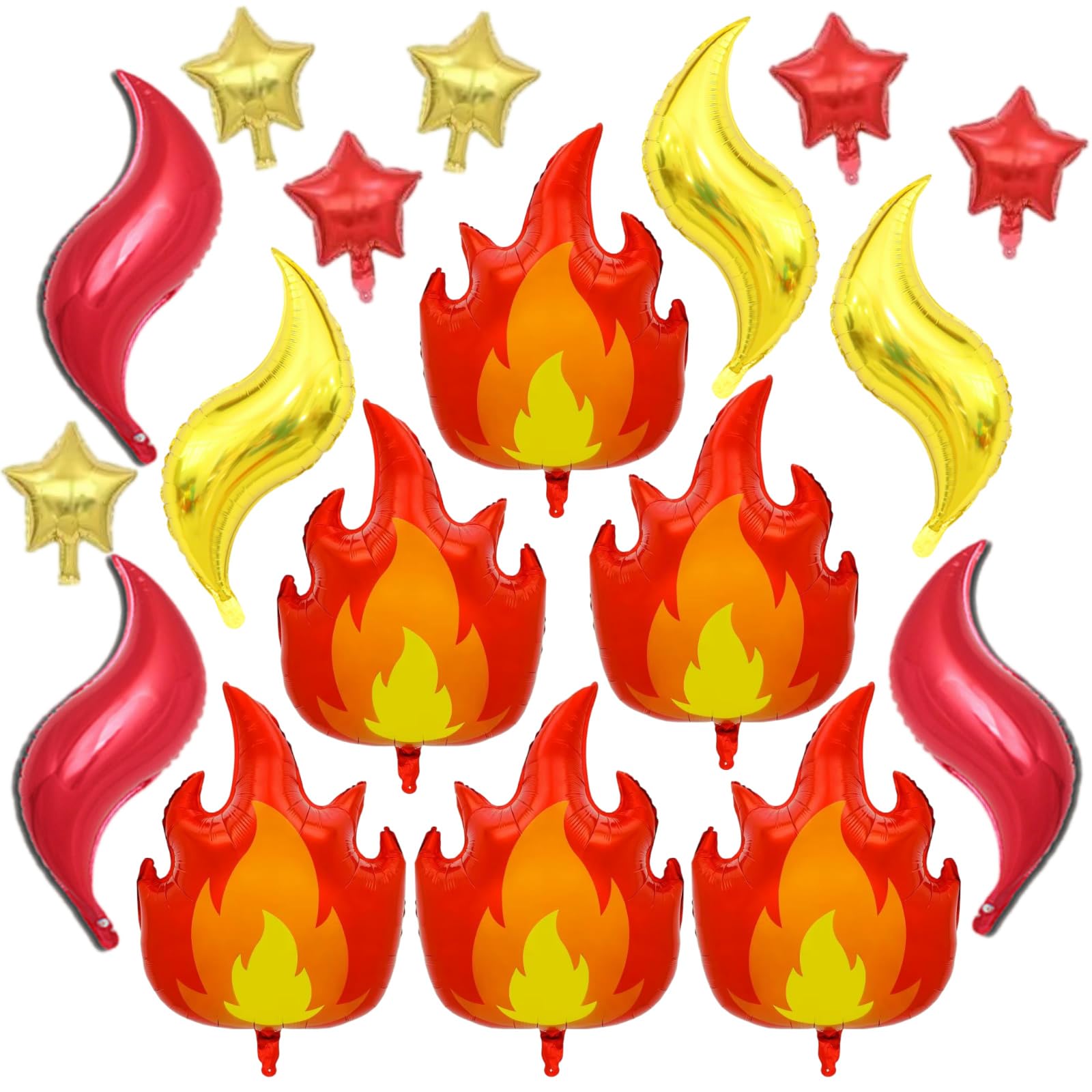 Photo 1 of 18 Pcs Firefighter Party Balloons 30 Inch Large Flame Foil Balloons Fire Theme Decorations with Red/Gold Fire Spark Stars for Fireman Birthday Fire Truck Party Supplies (Fire & Flame)