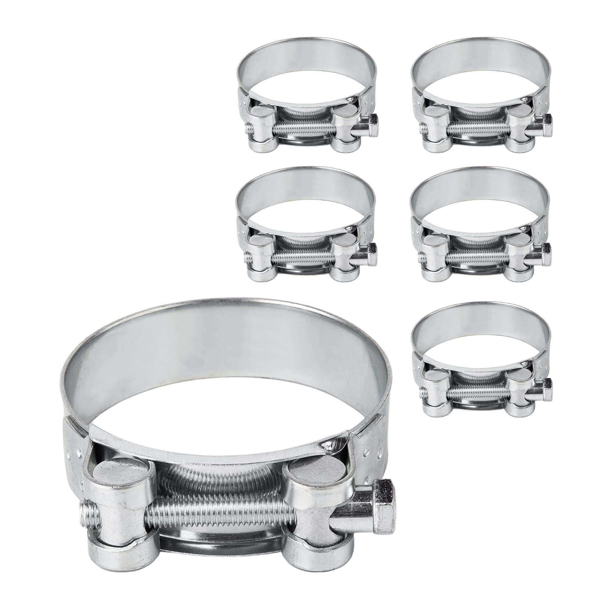 (Pack of 6 pcs) Pipe 52-55 mm Strong Reinforced Pipe Clamps, Galvanized Steel Tube Hose Clamp Fasteners (6 pcs, 52-55 mm)