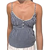 Women Y2K Cami Top Aesthetic Printed Button Down Camisole Fairy Grunge Tie Back Spaghetti Strap Babydoll Tank Top