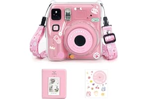 Mini SE Clear Protective Case for Fujifilm Instax Mini SE Instant Camera, Crystal Hard Cover with Photo Storage Pocket and Ad
