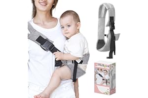 JISFIGTRH Portable Baby Carrier with BackPad, with Adjustable Strap, Soft Padding & Non-Slip Hip Seat, Perfect for Toddler and Infant (7-44lbs), Premium Cotton (Grey)