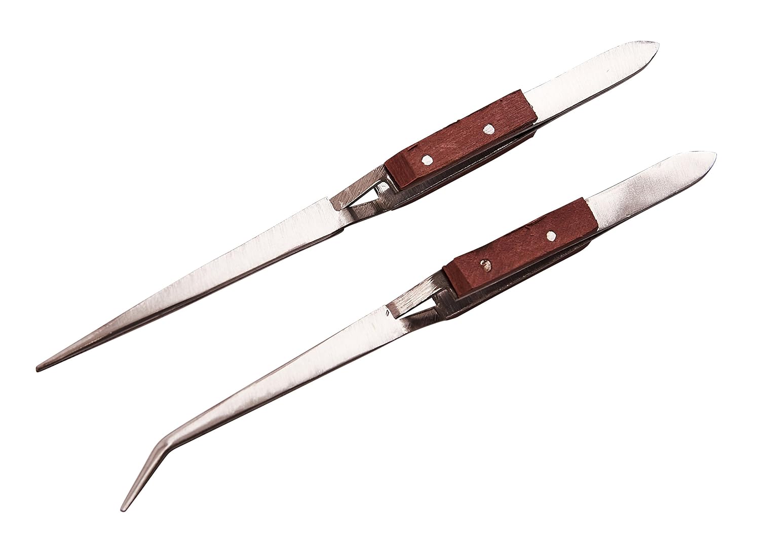 Amtech R0380 2 Piece Wooden Handle tweezer Set, 2pcs