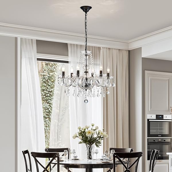 UIIMECES CRYSTAL CHANDELIER LIGHT FIXTURE, MODERN K9 CRYSTAL CHANDELIER FOR DINING ROOM, BLACK CEILING HANGING PENDANT LIGHT FIXTURE FOR LIVING ROOM, ENTRYWAY, BEDROOM, HALLWAY, KITCHEN ISLAND