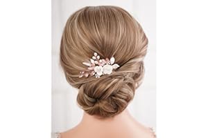 Missgrace Bridal Hair Accessories: Crystal Pearl Leaf Rhinestone Hair Comb, Gold Flower Side Clips for Brides and Women (Rose
