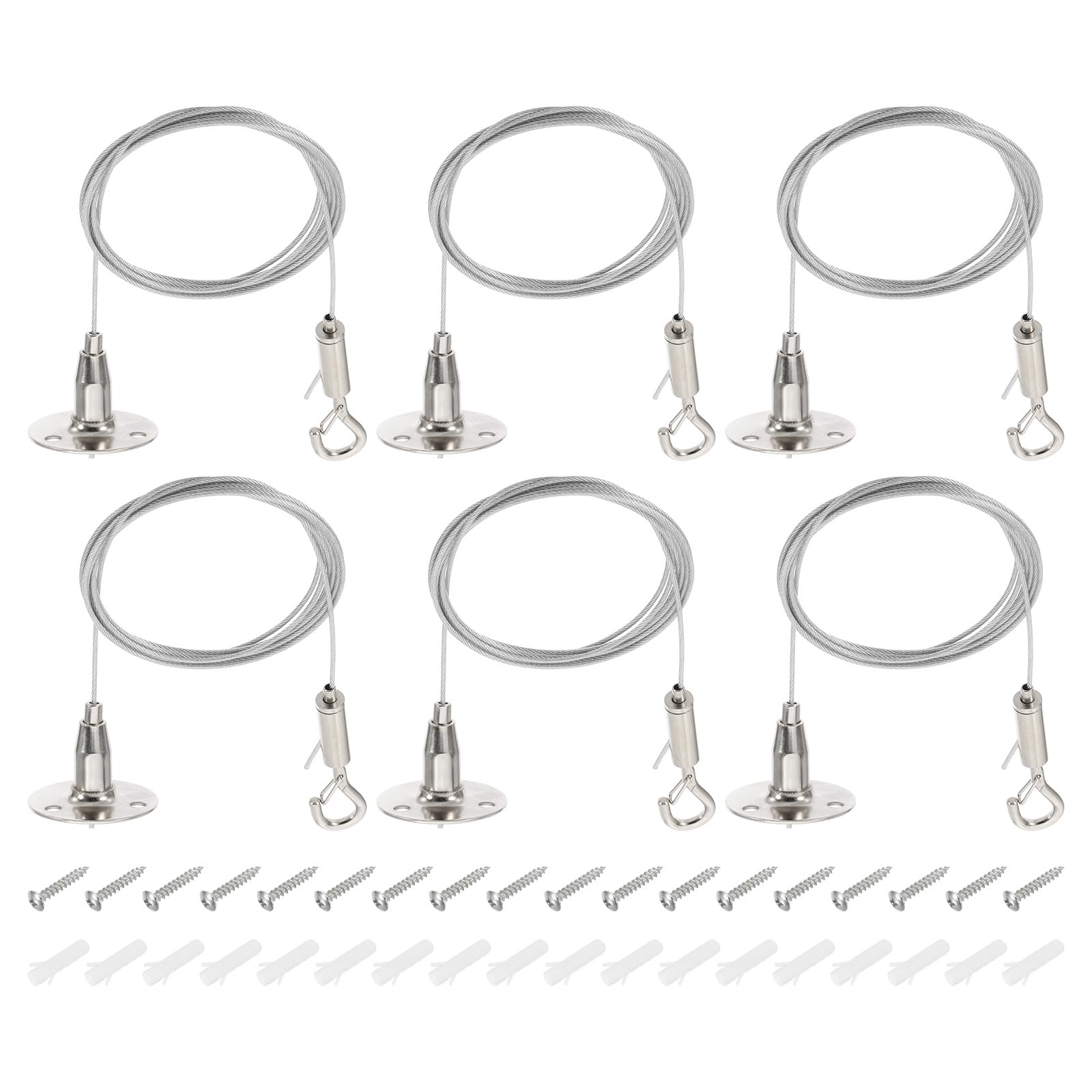 PATIKIL 6 Pcs Adjustable Picture Hanging Wire Kit, 2m/6.6ft Fit for 1.5mm Wire Heavy Duty PVC Coated Stainless Steel Wire Rope Hanger Hardware with Hanging Disc for Hanging Mirrors, Frames