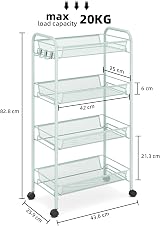 4-Tier Rolling Cart On Wheels Green Easy Assembly view 2