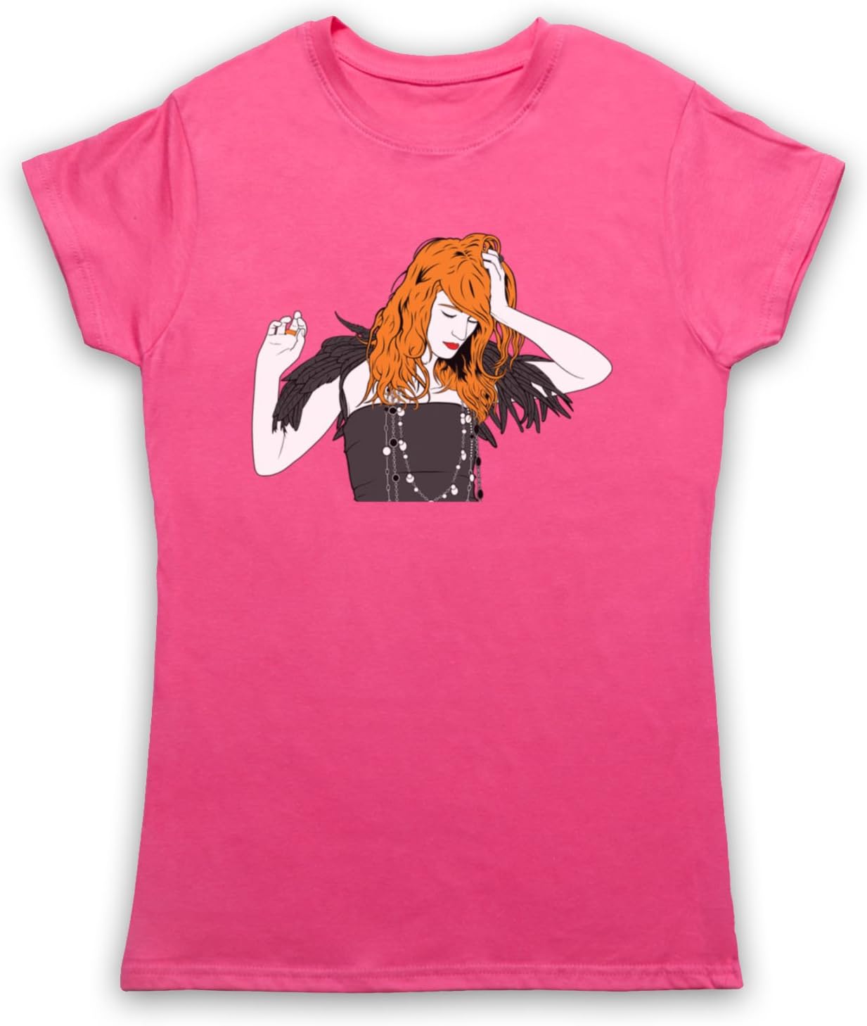 Inspired Apparel Inspired by Florence Welch Illustration Indie Rock Icon Unofficial Womens T-Shirt, Pink, 2XL