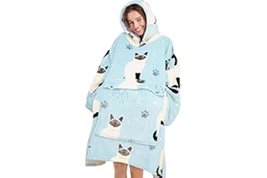 Narecte Oversized Blanket Hoodie Blanket for Women,Wearable Blanket Adult Giant Hoodie Cozy Sweatshirt Kawaii Stuff,Birthday Gifts for Women, for Sister,Teen Girl Gifts Blue Cat