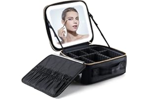MUIIUM Travel Makeup Bag with Light Up Mirror, Large Makeup Train Case with Adjustable Dividers, Makeup Case with lighted mirror, Makeup Travel Case, Cosmetic Bag Makeup Bag with Mirror Toiletry Gift