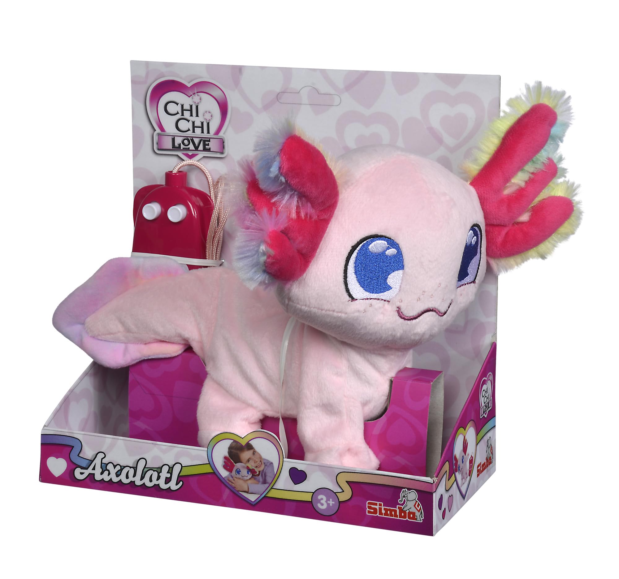 Simba Chi Chi Love Axolotl, Cable Controlled, with Fluffy Rainbow Gill, Sound, Runs and Moves, 20 cm, from 3 Years