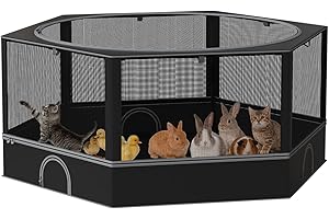 DINMO Small Animal Playpen, Chicken Brooder Box with Cover Top, Pet Fence Indoor, Guinea Pig Cages,Pet Playpen with Waterproof Floor for Hamsters, Hedgehogs, Bunny,Kittens, Chicken,Black
