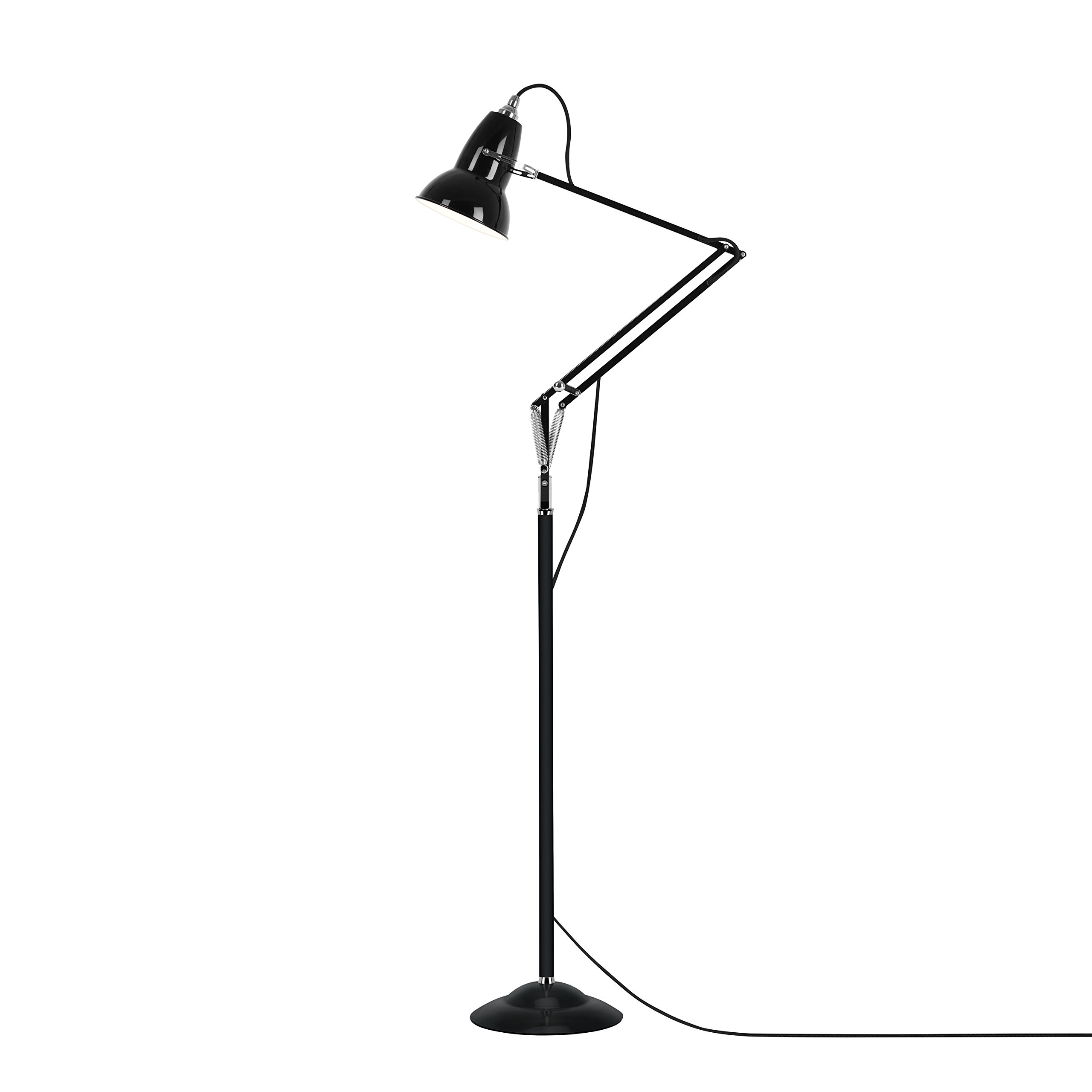 ANGLEPOISE Original 1227 Floor Lamp, Jet Black, Ideal Living Room or Reading Lamp, Braided Colour Cable, Gloss Paint Finish w/Steel Shade, Cast Iron Base Steel Cover, Chrome Plated Fittings, LED Bulb