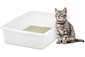 IRIS USA Large Open Top Cat Litter Box, Kitty Litter Pan, Pearl