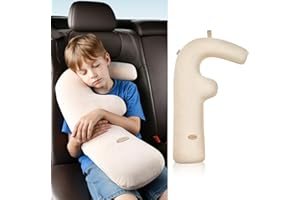 FLORICH Memory Foam Kids Travel Pillow, Car Sleeping Pillow, F-Shape Car Pillows for Adults and Children, Traveling Car Pillow for Kids with Removable Pillowcase (Beige)