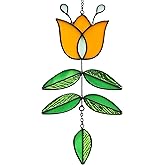 MintyWiz Tulip Stained Glass Suncatcher, Folk Flower Stained Glass Window Hanging Sun Catcher, Retro Home Decor, Handmade Gift for Plant Lovers, 9.4" x 4.7"