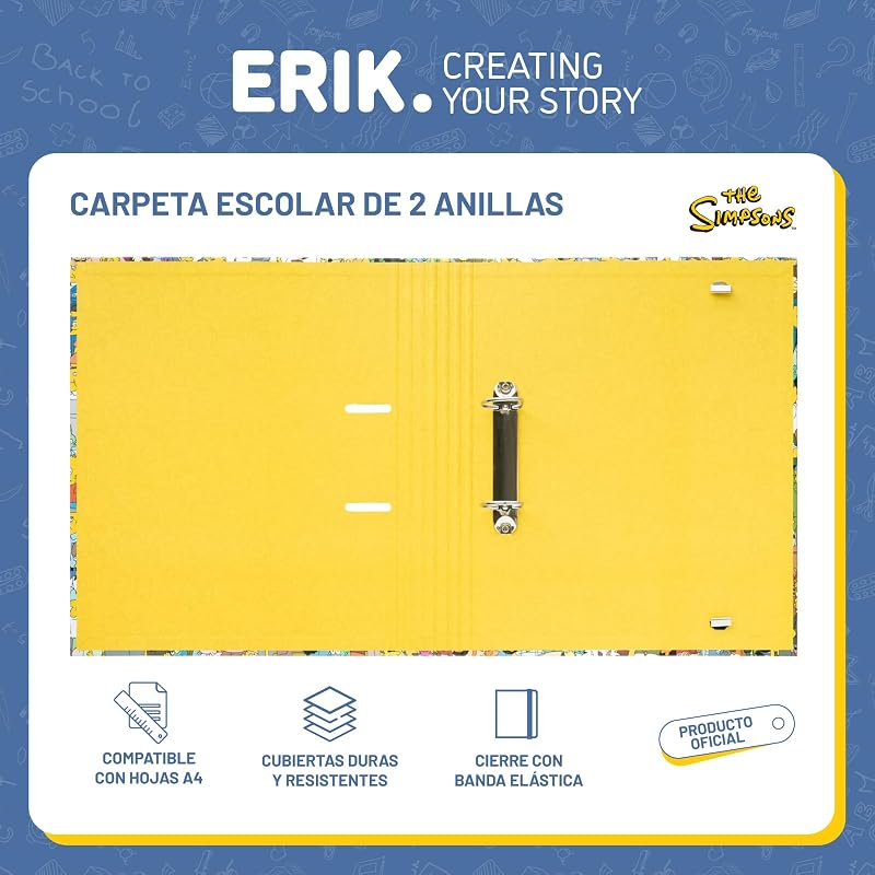Archivador 2 anillas Simpsons - Carpeta anillas A4 escolar con Tapa Dura y banda elástica | Material escolar y papeleria Vuelta al Cole