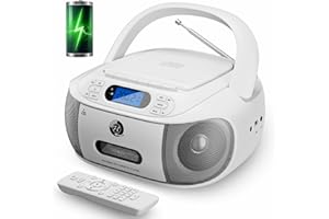 CD Cassette Player Combo, Hernpark Rechargeable Boombox with Bluetooth 5.1, CD Player with Remote Control, Tape Recording, FM Radio, Super Bass, Stereo Sound, Aux/USB Drive, Headphones Jack -White