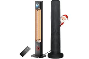 DANLUKE Outdoor Heater for Patio 1500W, 8H Timer, IP34 Waterproof, Infrared Electric Patio Heater, 8 Levels Heating for Garage Backyard Black with Dustproof Cover