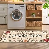 Laundry Room Rug 20x47, Washable Floral Runner Rug, Non-Slip TPE Backing | Soft Low-Pile Feel; 0.2 In Slim Profile; Ideal for Washer Fronts, Utility Sinks and Compact Laundry Spaces