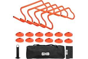 GHB Speed Agility Training Equipment, 5 Pack Agility Hurdles Soccer Cones 12 Pack Detachable Sturdy Hurdles Training Equipment Set with Carry Bag for Kids,Athletes,Soccer,Basketball