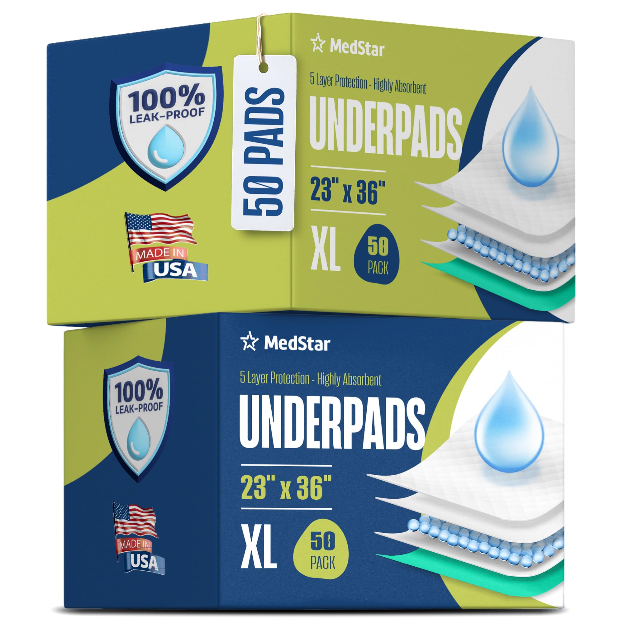 Photo 1 of Disposable Underpads 23"x36" XXL (50-Count) Green – Leakproof, Ultra Absorbent Incontinence Bed Pads for Adults, Kids, Pets & Seniors – Disposable Chux Pee Pads