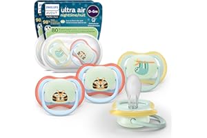 Philips Avent Ultra Air Nighttime Pacifiers - Orthodontic Design, for Babies 0-6 Months, Glow in The Dark, Soft Silicone Symmetrical Nipple, BPA-Free, 2 Sterilizing Cases, 4 Pack, SCF376/35