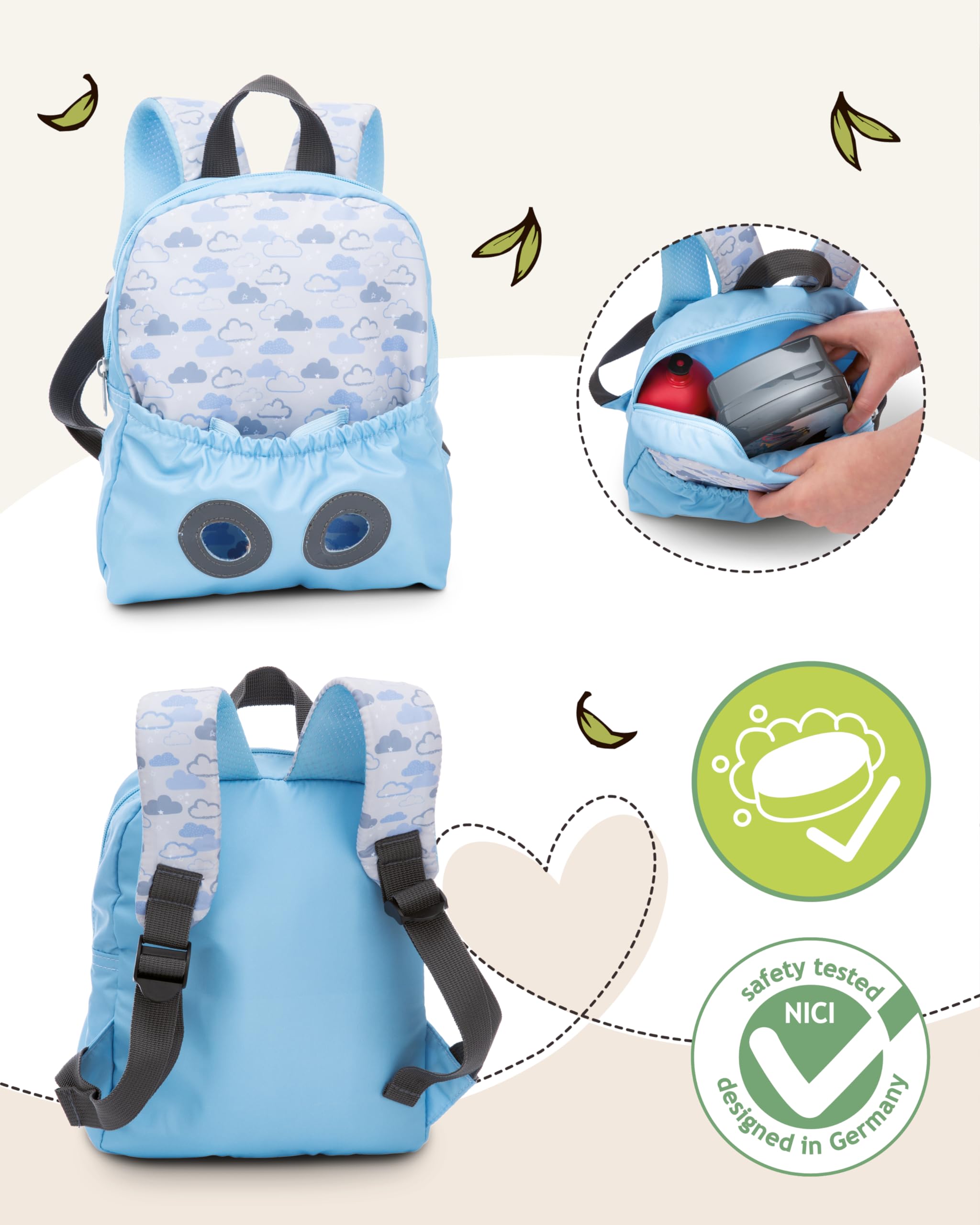 NICI Kinderrucksack blau 2 in 1 mit Kuscheltier Roter Panda 25cm - Kindergartenrucksack Mädchen & Jungen - Weicher Rückenbereich & verstellbare Gurte - 49852 3