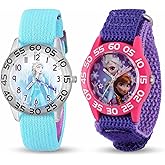Disney Frozen 2-Pack Watch Set for Kids Ages 4–7 – Featuring Elsa and Anna Snowflake Dial Designs – Pink and Black Bezels with Blue and Purple Nylon Straps – GET 2 Mystery Bonus Watches