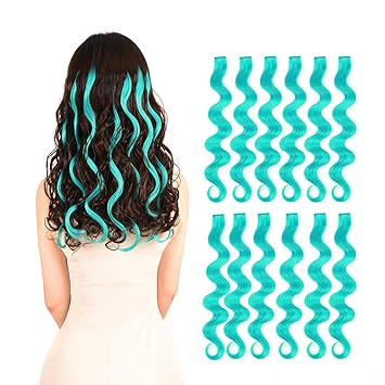 Amygirl 22 100g Teal Blue Curly 12 Pieces Party Highlights