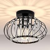 FRIDEKO HOME Modern Ceiling Light 28cm Black LED Crystal Flush Mount