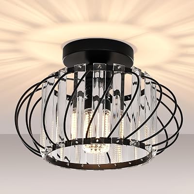 FRIDEKO HOME Modern Ceiling Light 28cm Black LED Crystal Flush Mount