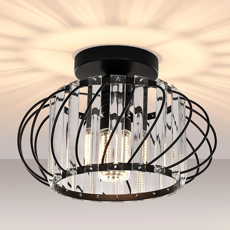 FRIDEKO HOME Modern Ceiling Light 28cm Black LED Crystal Flush Mount