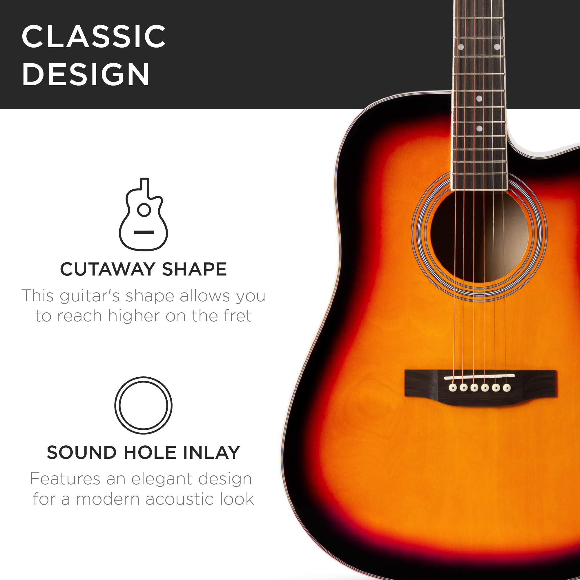 Best Choice Products 41in Full Size Beginner All Wood Cutaway Acoustic