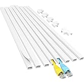 Yecaye Cord Hider, 113in One-Cord Cable Raceways, W0.59in H0.4in, White | TV Cord Covers for Wires on Wall, Easy Install Cable Management Kit for 2 Small Wires
