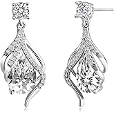 Teppdfann Sterling Silver Cubic Zirconia Earrings for Women– Elegant Silver Dangle Earrings with Teardrop CZ, Timeless Cubic Zirconia Jewelry for Brides, Parties, Prom