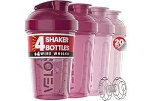 VELOMIX -4 PACK- 20 OZ Protein Shaker Bottles for Protein Mixes, Shaker Cups for Protein Shakes, Small Shaker Bottle Pack, Shaker Cup, Shakers for protein Shakes (Berry Blend)