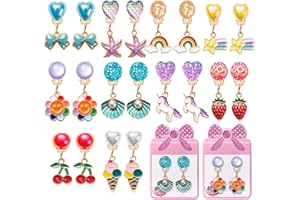 ERDOGLY Clip On Earrings for Girls, 10/12 Pairs Kids Clip On Earrings for Toddler Party Favor, Stick on Earring Jewelry Set for Little Girl Princess Play Ages 3-12