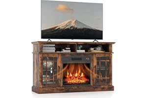 SIMOE Fireplace TV Stand for 55 TV, 48 Inch Stand with 18 Inch Electric Fireplace Heater, Mondern Console w/Cabinets & Doors, 6H Timer & Remote Control for Living Room, Home
