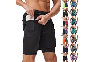 Mens Swim Shorts 2026 Summer Fashion 2 in 1 Short with Pocket Built-in Board Shorts Swimwear Quick Dry Running Trunks