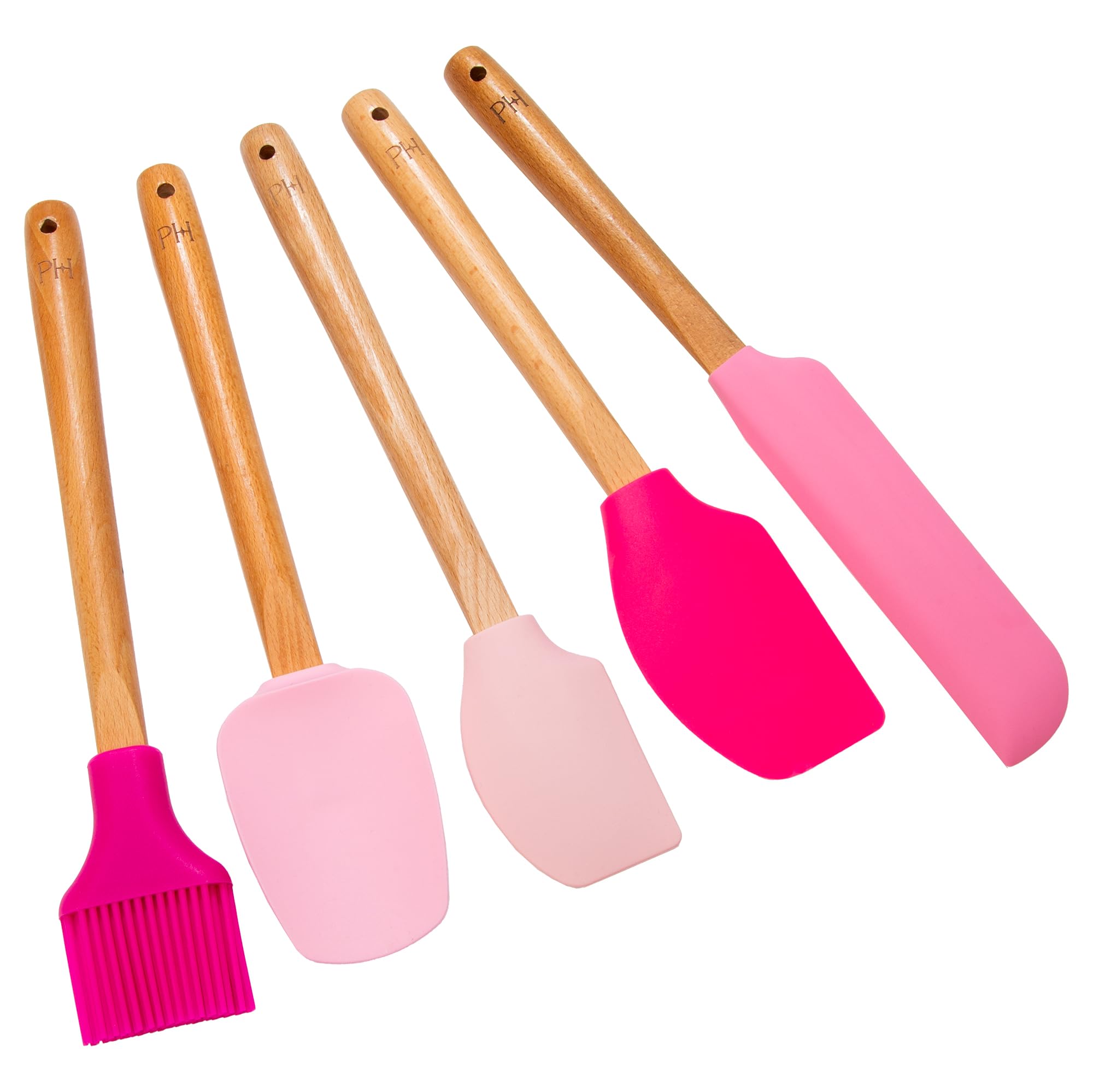 Photo 1 of Paris Hilton Silicone Spatula Set, Heat Resistant Kitchen Utensils Tool Set includes a basting brush, all-purpose spatula, large spatula, spoon and spreader, 5-Piece Pink