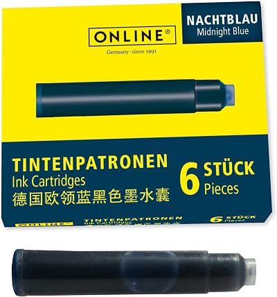 Online Standard Ink Cartridges Midnight Blue 6x Universal Fountain Pen Ink