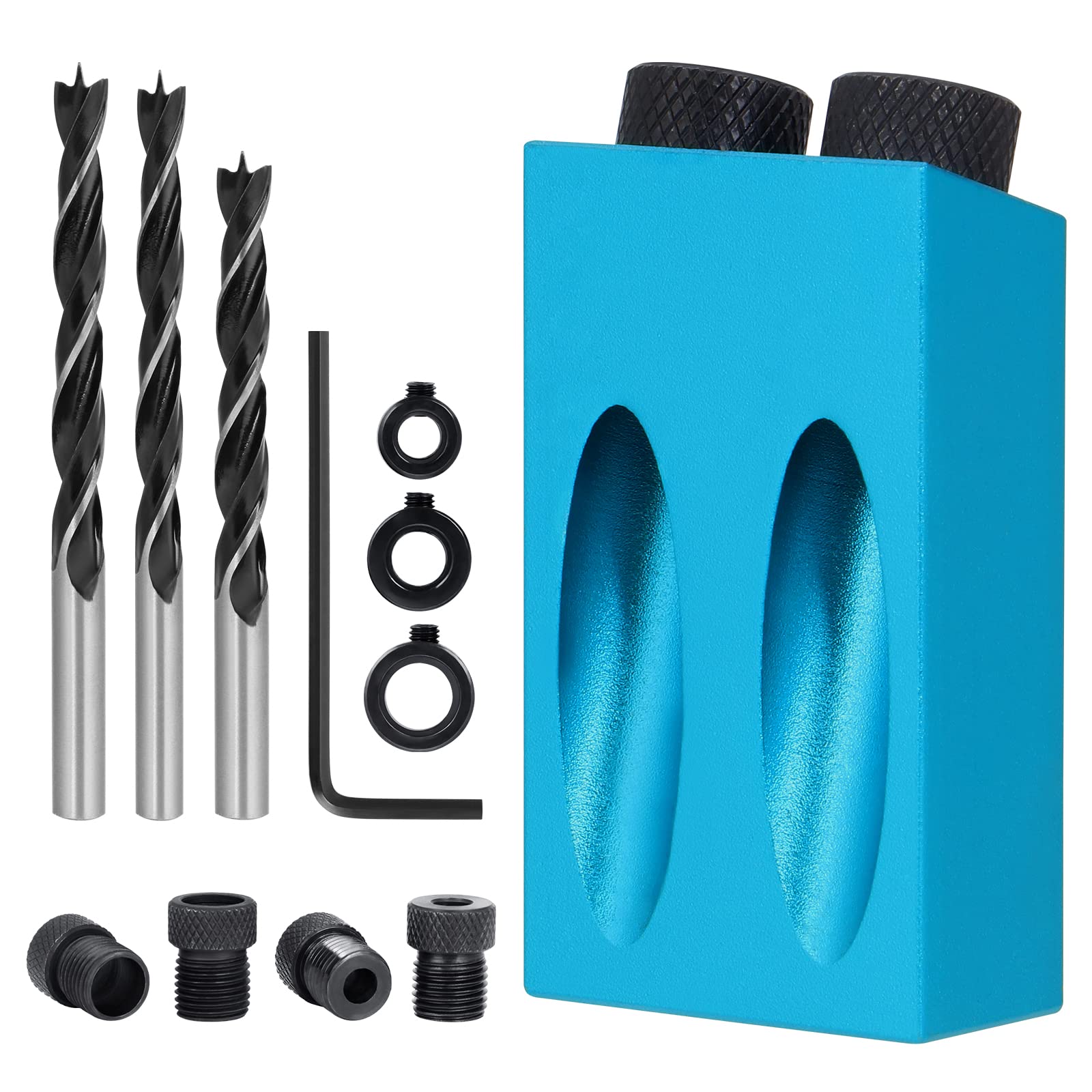 Kinsinder 14pcs 15 DegreeAngled Hole Locator, Pocket Hole Jig, Inclined Hole Jig with 6/8/10mm Drive Adapter for Woodworking Angle Drilling Holes