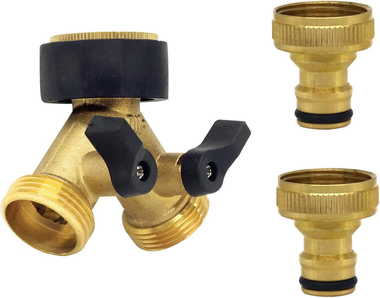 Tesmotor 2 Way Garden Hose Splitter, 2-Way Tap Connector with Individual On/off and Two Quick Connector