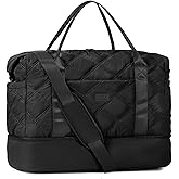 Lekespring Weekender Bag for Women, Puffer Travel Duffle Bag With Shoes Compartment & Toiletry, Large Carry On Tote for Airplane, Overningt, Bussiness Trip, Gym (Black)