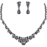 EVER FAITH Rhinestone Crystal Elegant Bridal Floral Teardrop Necklace Earrings Set