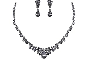 EVER FAITH Rhinestone Crystal Elegant Bridal Floral Teardrop Necklace Earrings Set