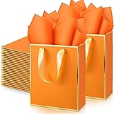 Yeaqee 50 Pack Metallic Gift Bags with Handle and Tissue Paper Gold Foil Thank You Bag for Valentine Wedding 5 Groomsmen Bridal 5 Senses Gifts Holiday Party Favors 9x7x3.15''(Orange)