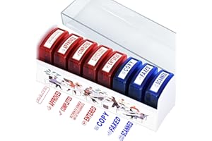Bertiveny 8 PCS Self-Inking Rubber Stamp Set for Office Stamps Business Stamp Message Account Stamp Paper Work Text Ink Stampers Approved Paid Completed Copy Faxed Scanned Stamps with Plastic Tray