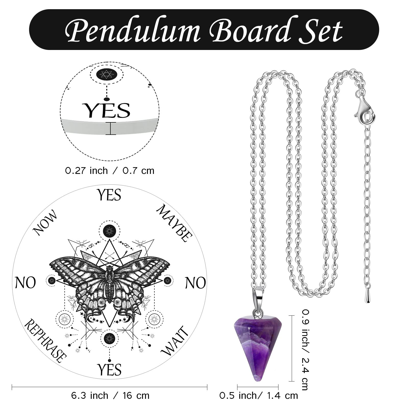Butterfly Board Dowsing Divination Pendulum Witchcraft Altar Supplies with Crystal Necklace Metaphysical Message Witch Stuff Ceramic Pendulum Crystal for Beginner(Ceramic Board)