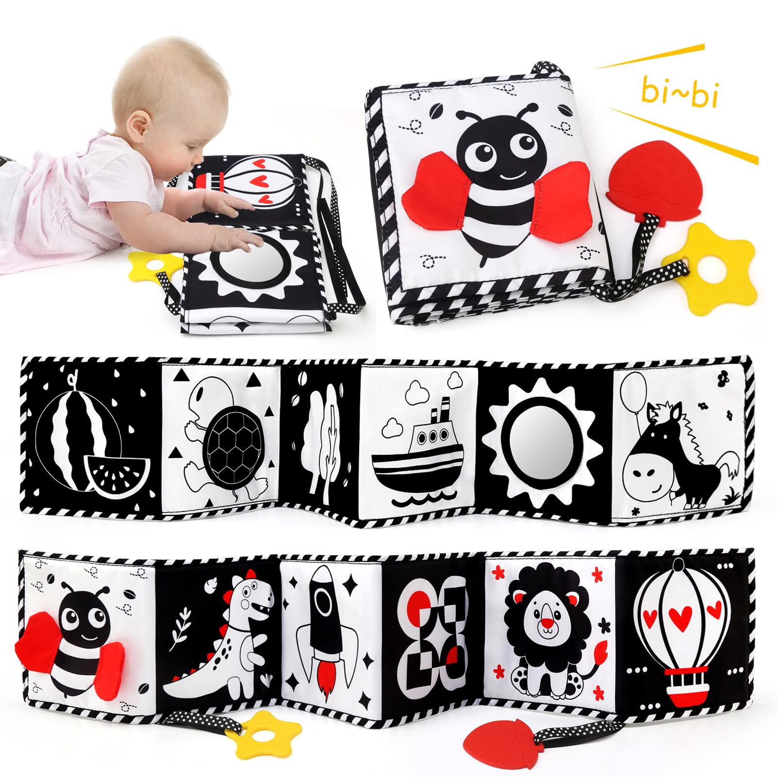 Ballery Black and White Sensory Toys, High Contrast Soft Montessori Toys with Soft Mirror, Baby Essentials for Newborn Sensory Toys Infant Tummy Time Toys Gifts for Early Education 0-6 Months